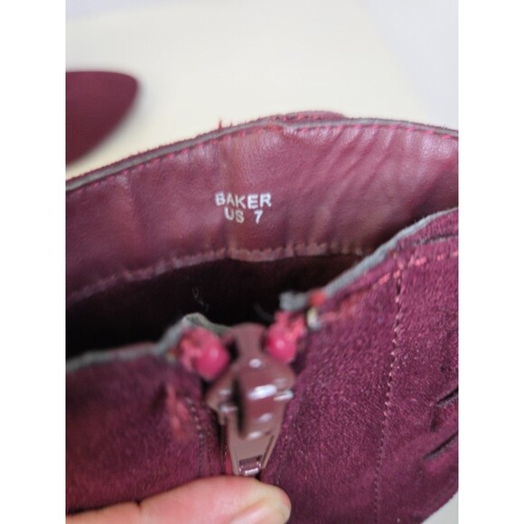 Izabella Rue Baker Maroon Suede Like Ankle Boots High Heel Zip Up S 7 Bow Detail - Picture 8 of 12